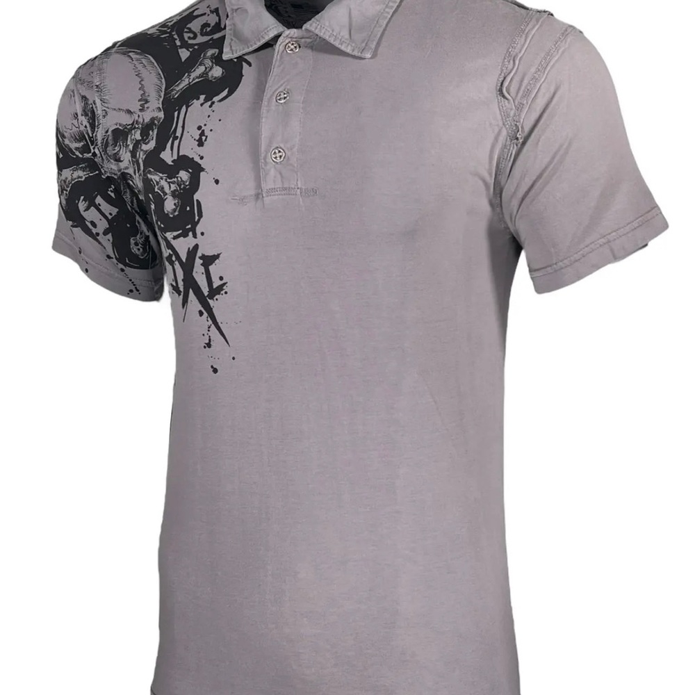 Xtreme Couture Men's Polo Shirt Splatt Skull Cross Silver S-3XL - Picture 8 of 8